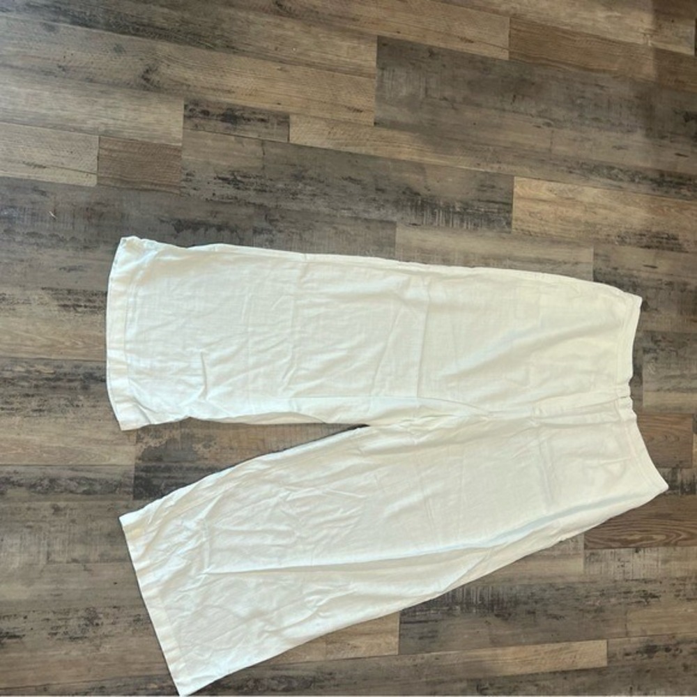 ASOS DESIGN White Linen Blend Wide Leg Slacks High Waisted Coastal Sz 14